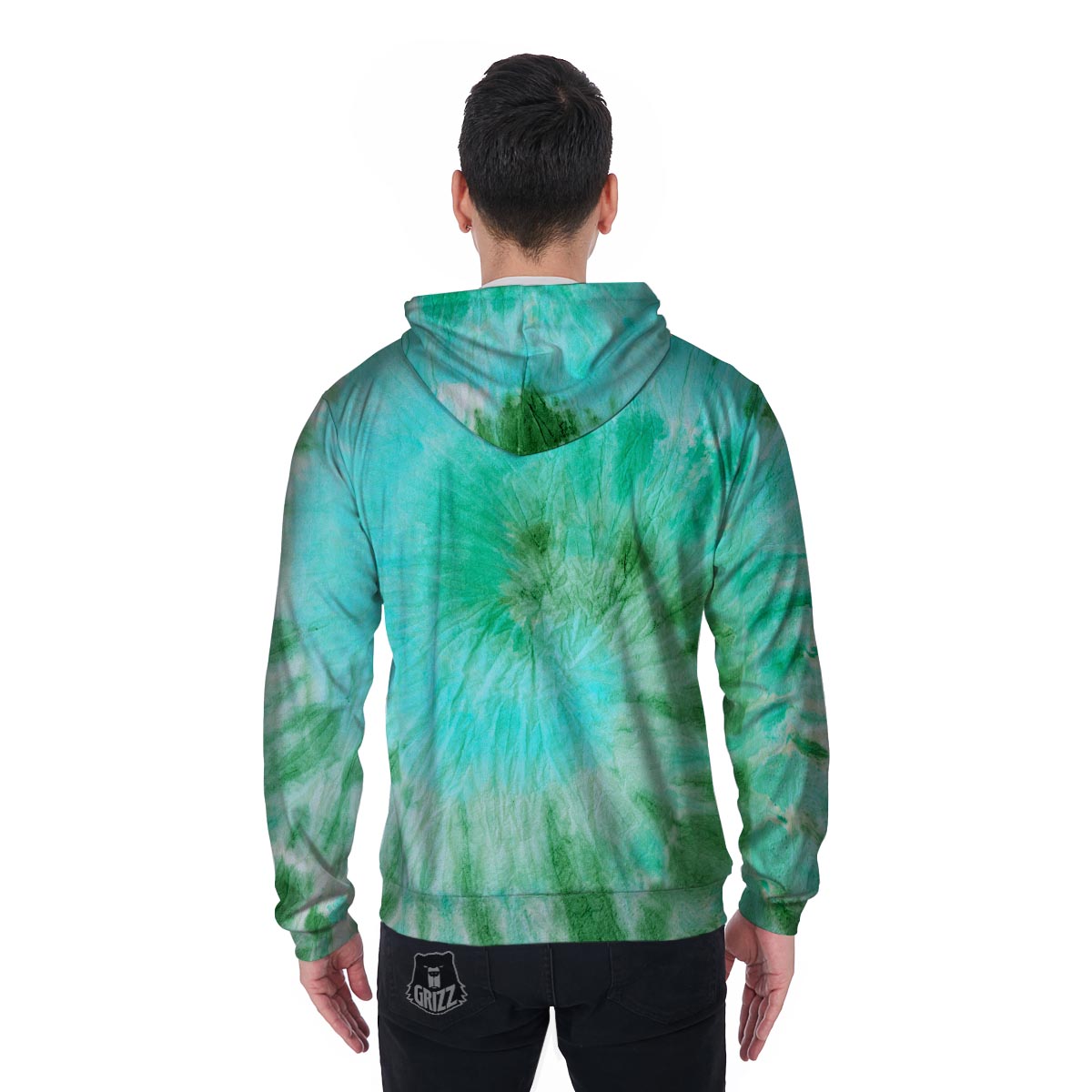 Blue And Green Tie Dye Men's Zip Up Hoodie-grizzshop