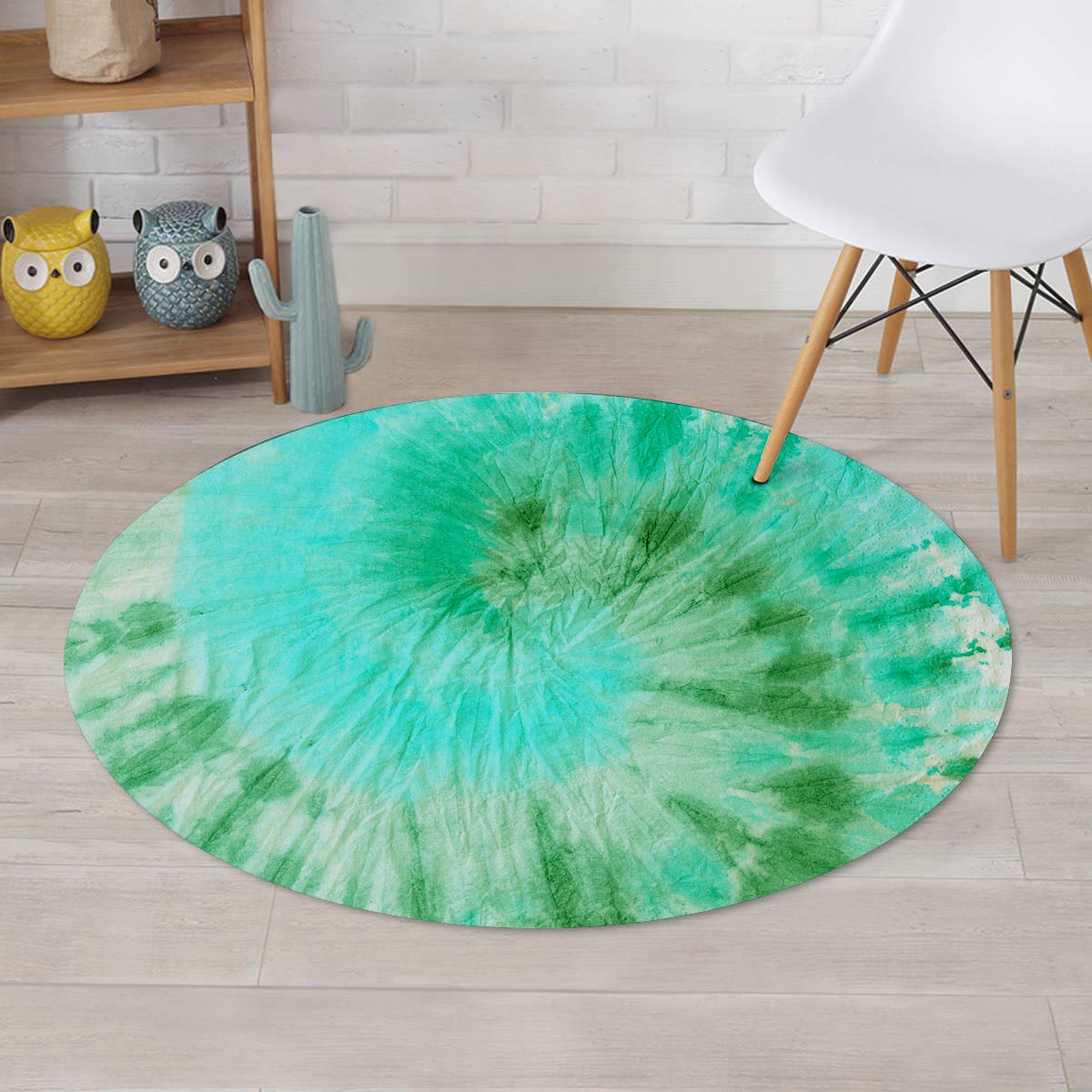 Blue And Green Tie Dye Round Rug-grizzshop