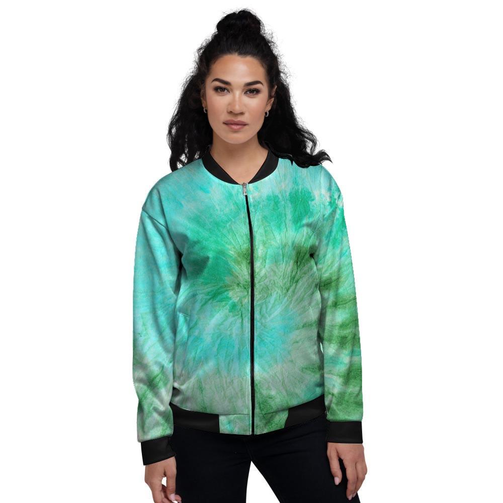 Blue And Green Tie Dye Women's Bomber Jacket-grizzshop