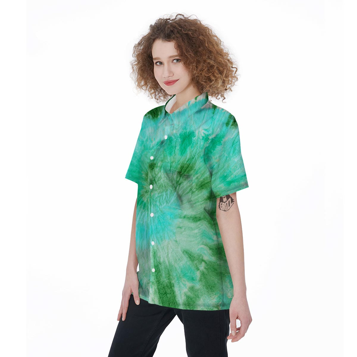 Blue And Green Tie Dye Women's Short Sleeve Shirts-grizzshop