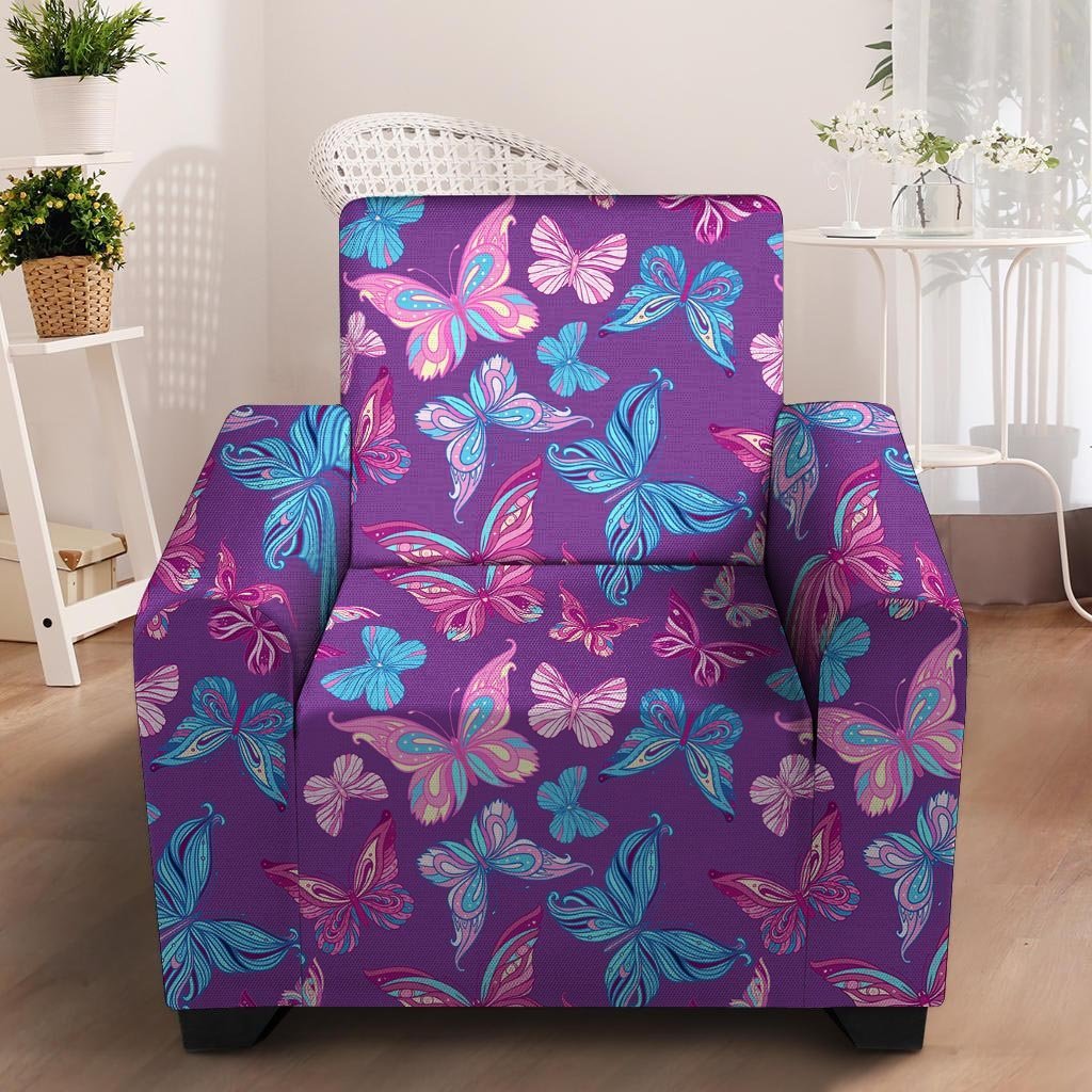 Blue And Pink Butterfly Print Armchair Cover-grizzshop