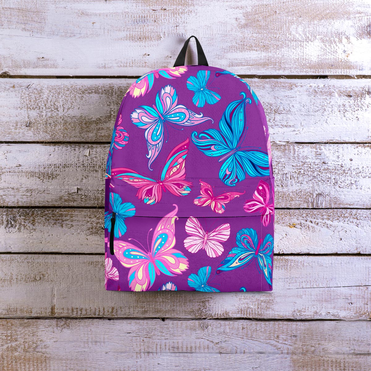 Blue And Pink Butterfly Print Backpack-grizzshop