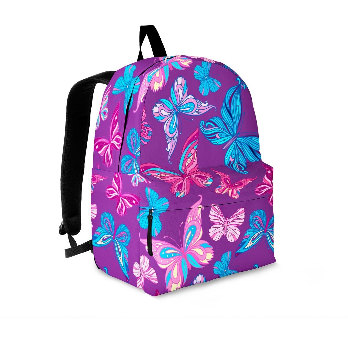 Blue And Pink Butterfly Print Backpack-grizzshop