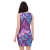 Blue And Pink Butterfly Print Bodycon Dress-grizzshop