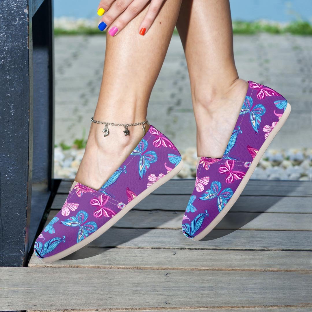 Blue And Pink Butterfly Print Canvas Shoes-grizzshop