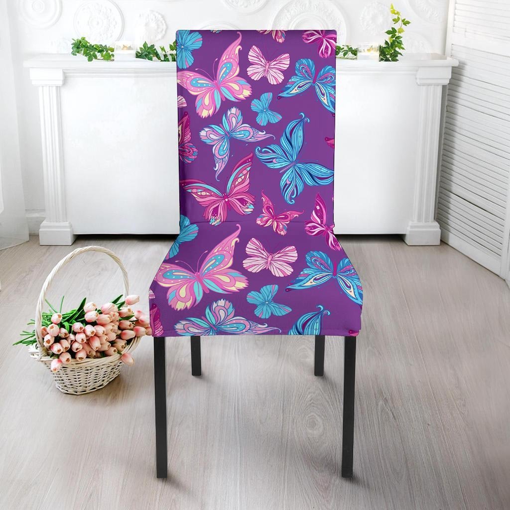 Blue And Pink Butterfly Print Chair Cover-grizzshop