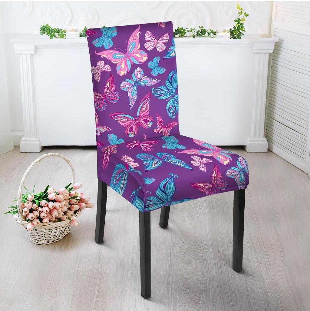 Blue And Pink Butterfly Print Chair Cover-grizzshop