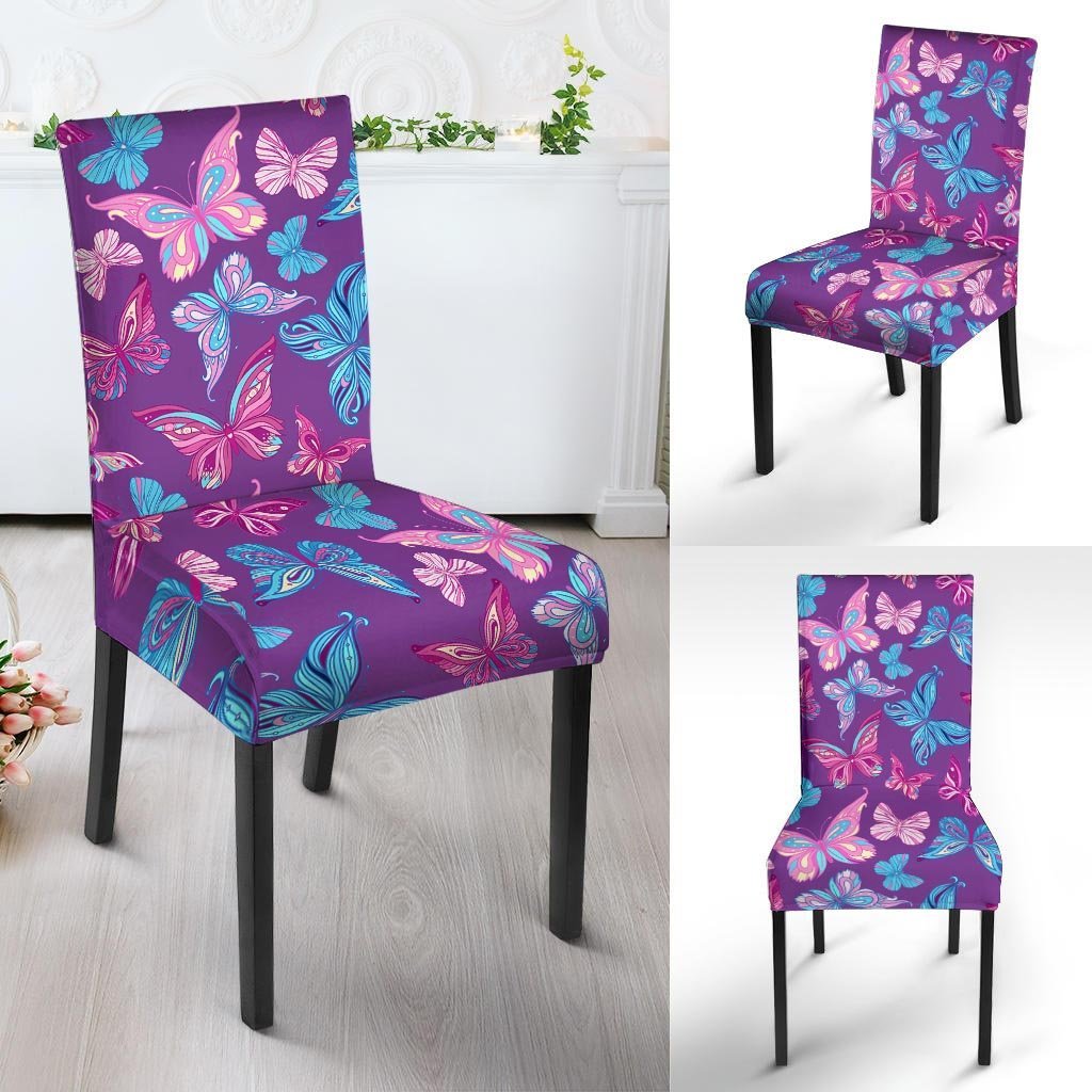 Blue And Pink Butterfly Print Chair Cover-grizzshop