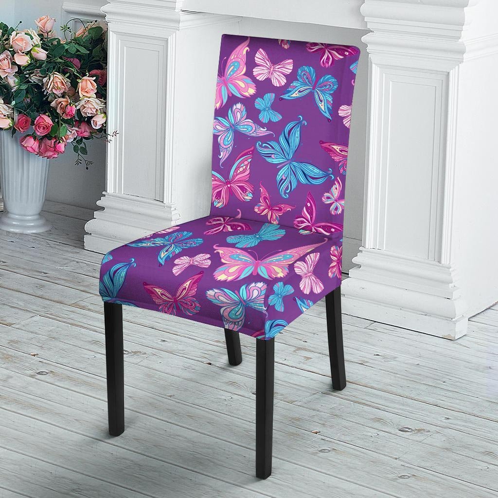 Blue And Pink Butterfly Print Chair Cover-grizzshop