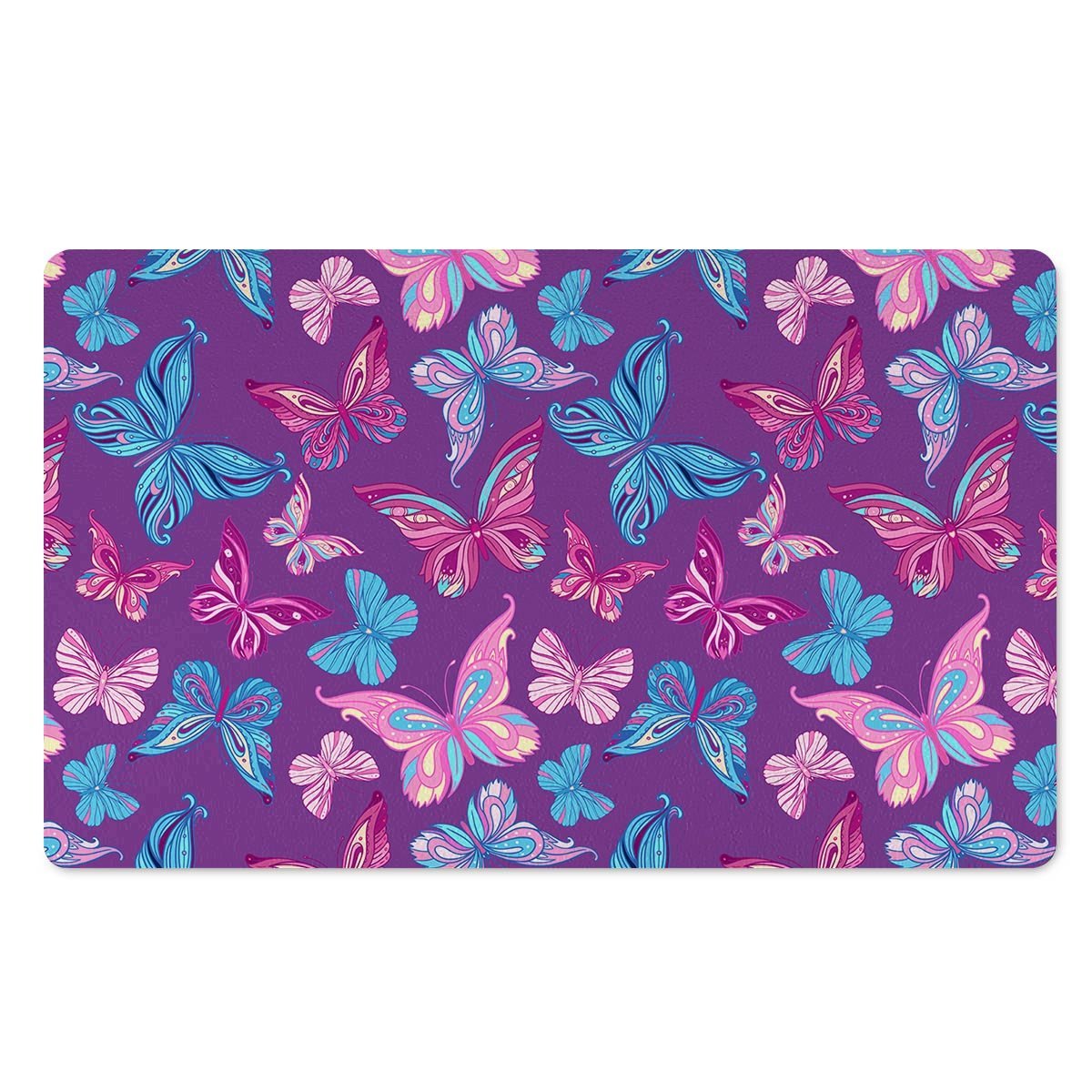 Blue And Pink Butterfly Print Door Mat-grizzshop