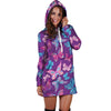 Blue And Pink Butterfly Print Hoodie Dress-grizzshop