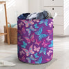 Blue And Pink Butterfly Print Laundry Basket-grizzshop