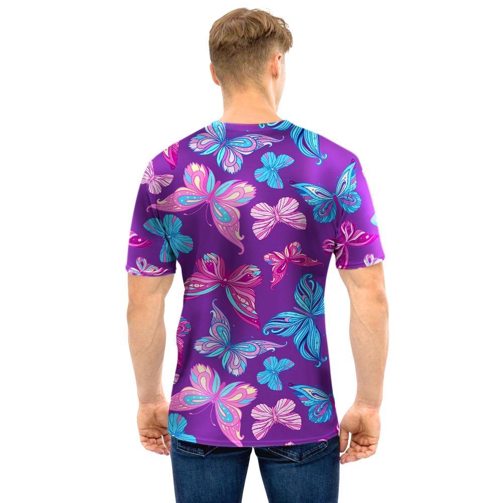 Blue And Pink Butterfly Print Men T Shirt-grizzshop