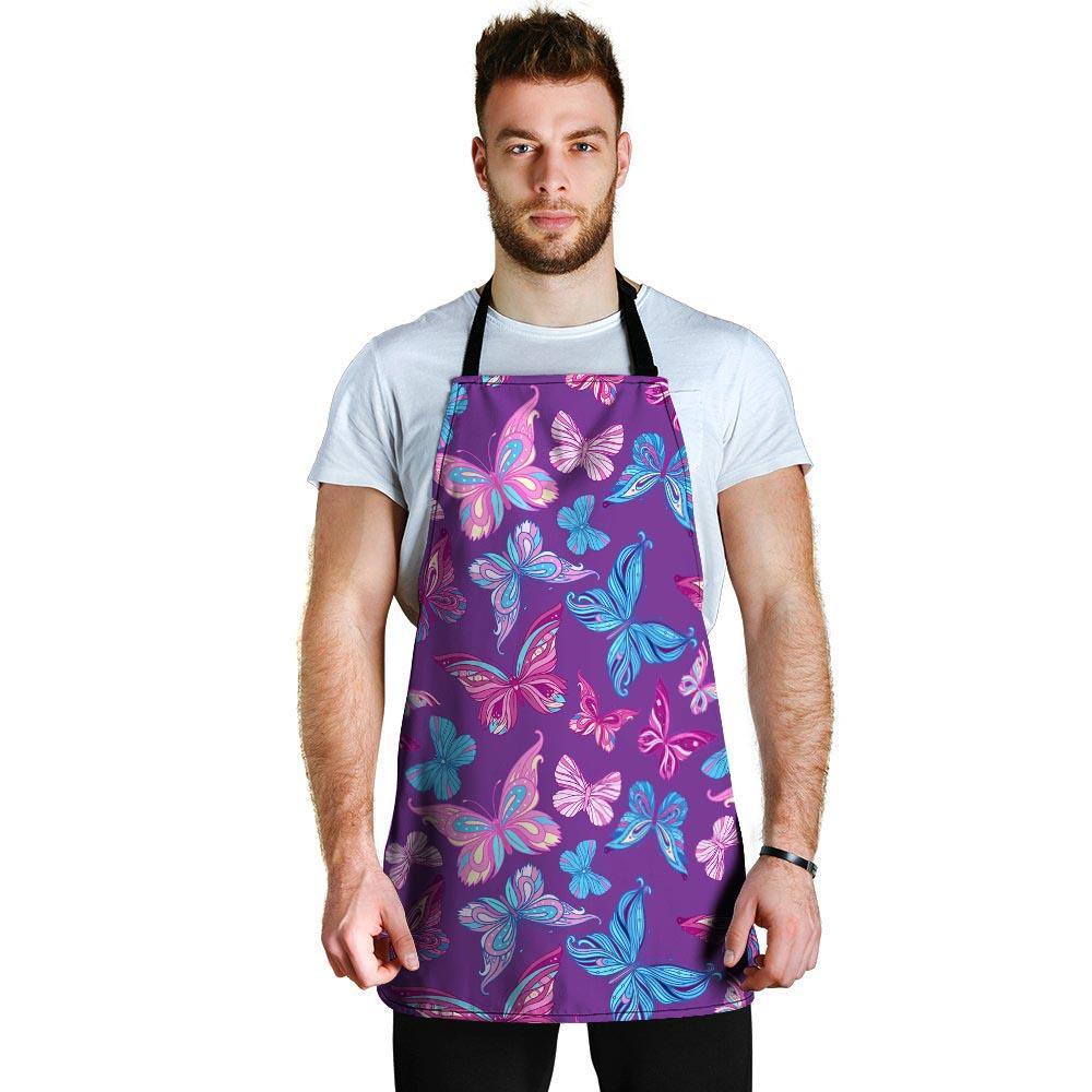 Blue And Pink Butterfly Print Men's Apron-grizzshop