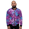 Blue And Pink Butterfly Print Men's Bomber Jacket-grizzshop