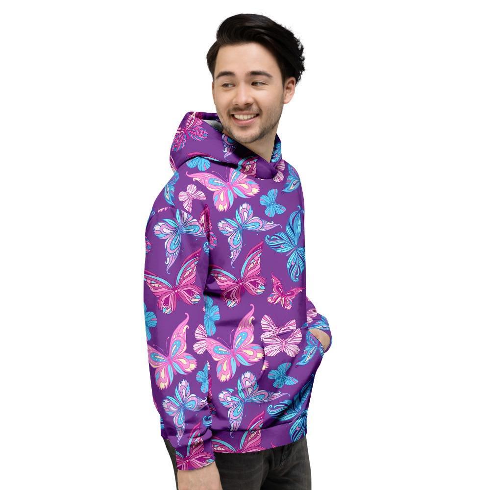 Blue And Pink Butterfly Print Men's Hoodie-grizzshop