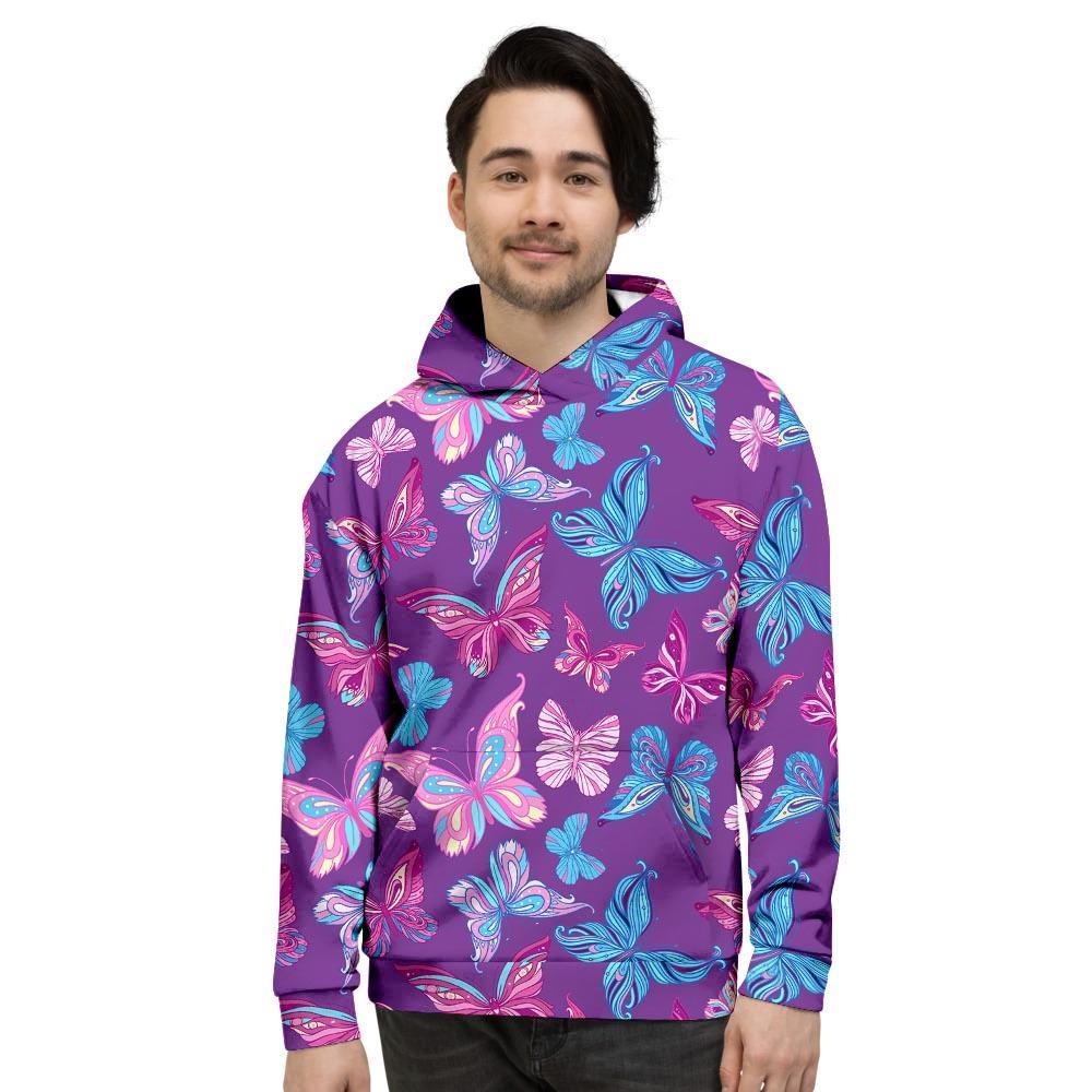 Blue And Pink Butterfly Print Men's Hoodie-grizzshop