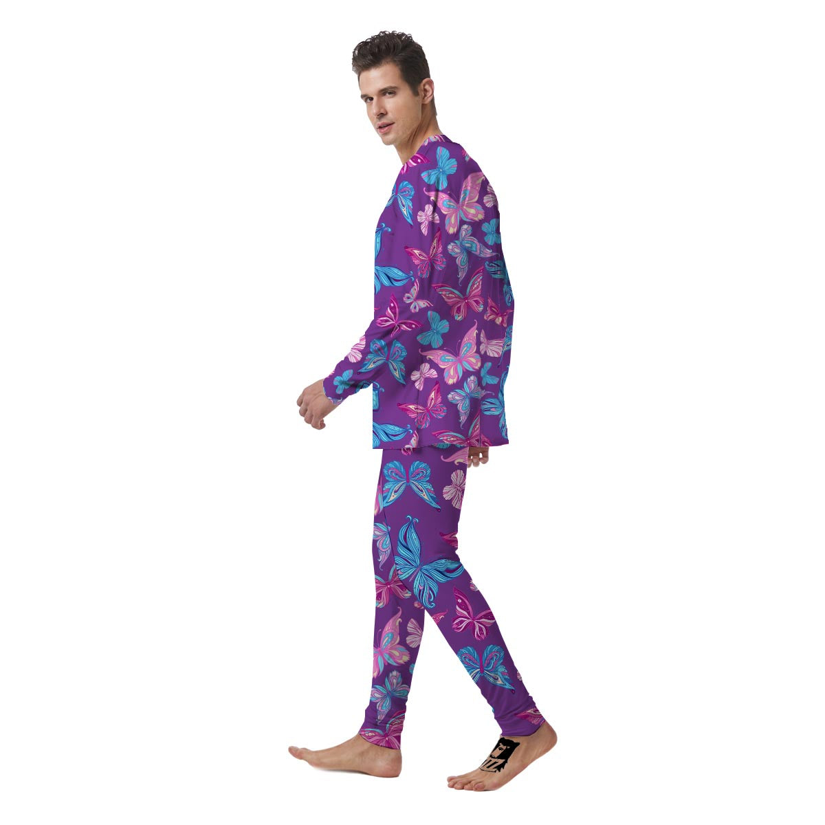 Blue And Pink Butterfly Print Men's Pajamas-grizzshop