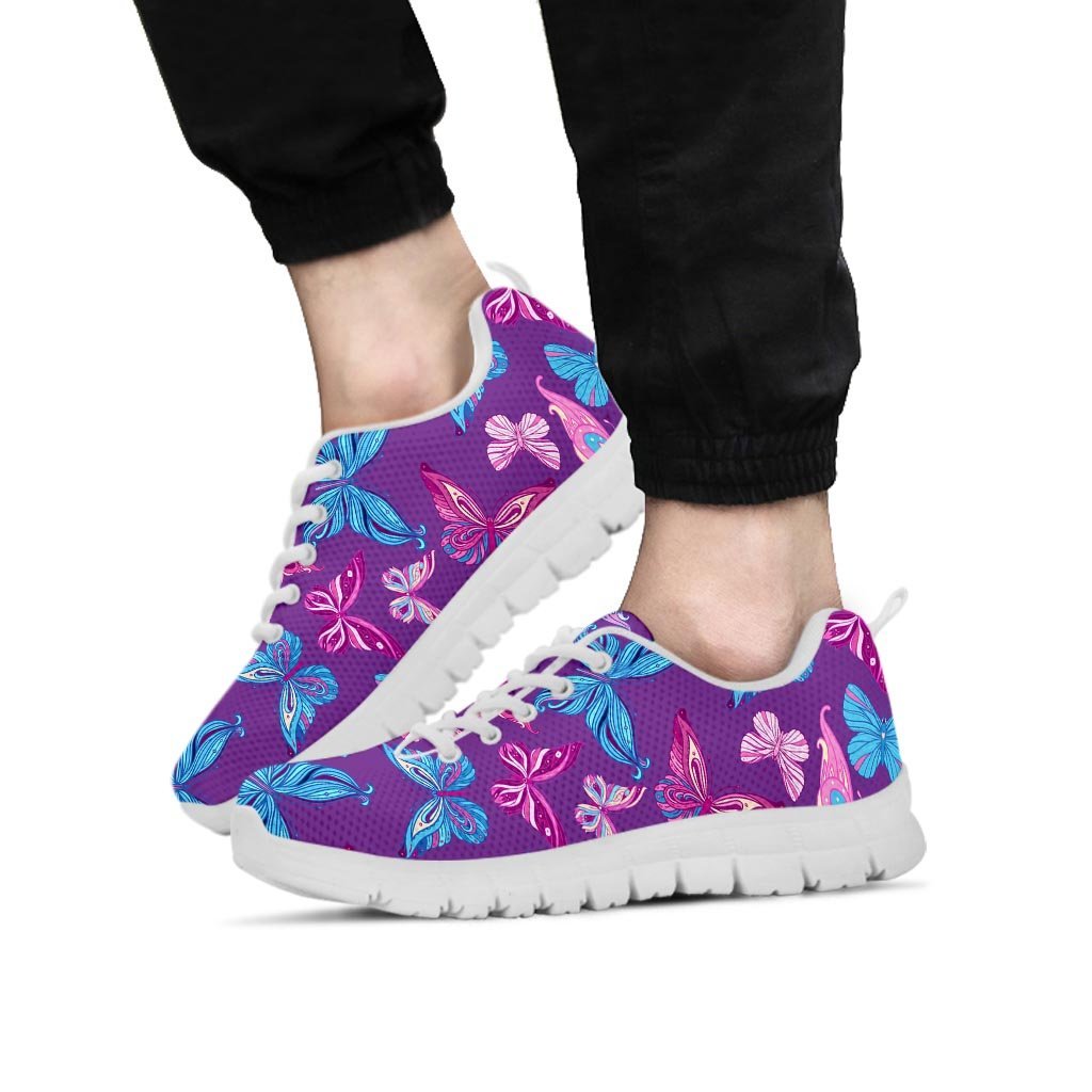 Blue And Pink Butterfly Print Men's Sneakers-grizzshop