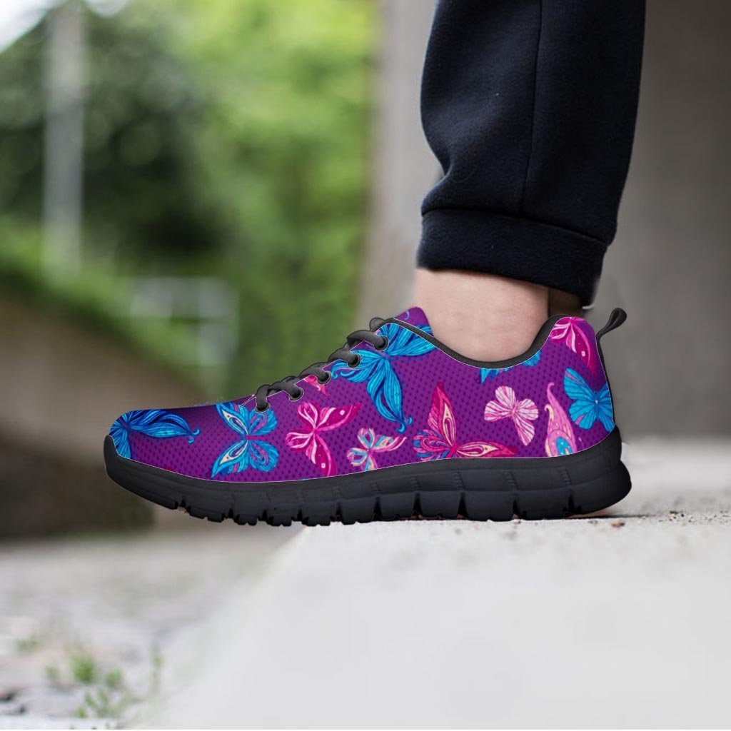 Blue And Pink Butterfly Print Men's Sneakers-grizzshop