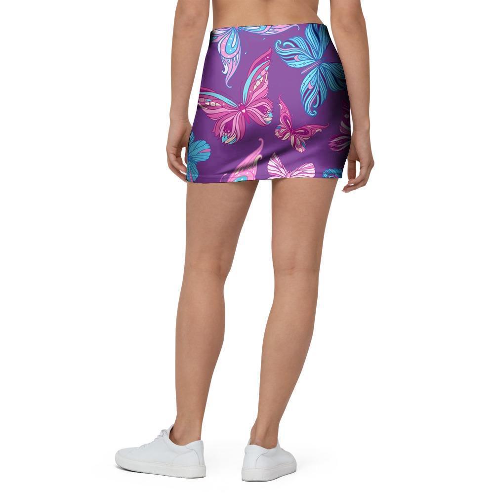 Blue And Pink Butterfly Print Mini Skirt-grizzshop