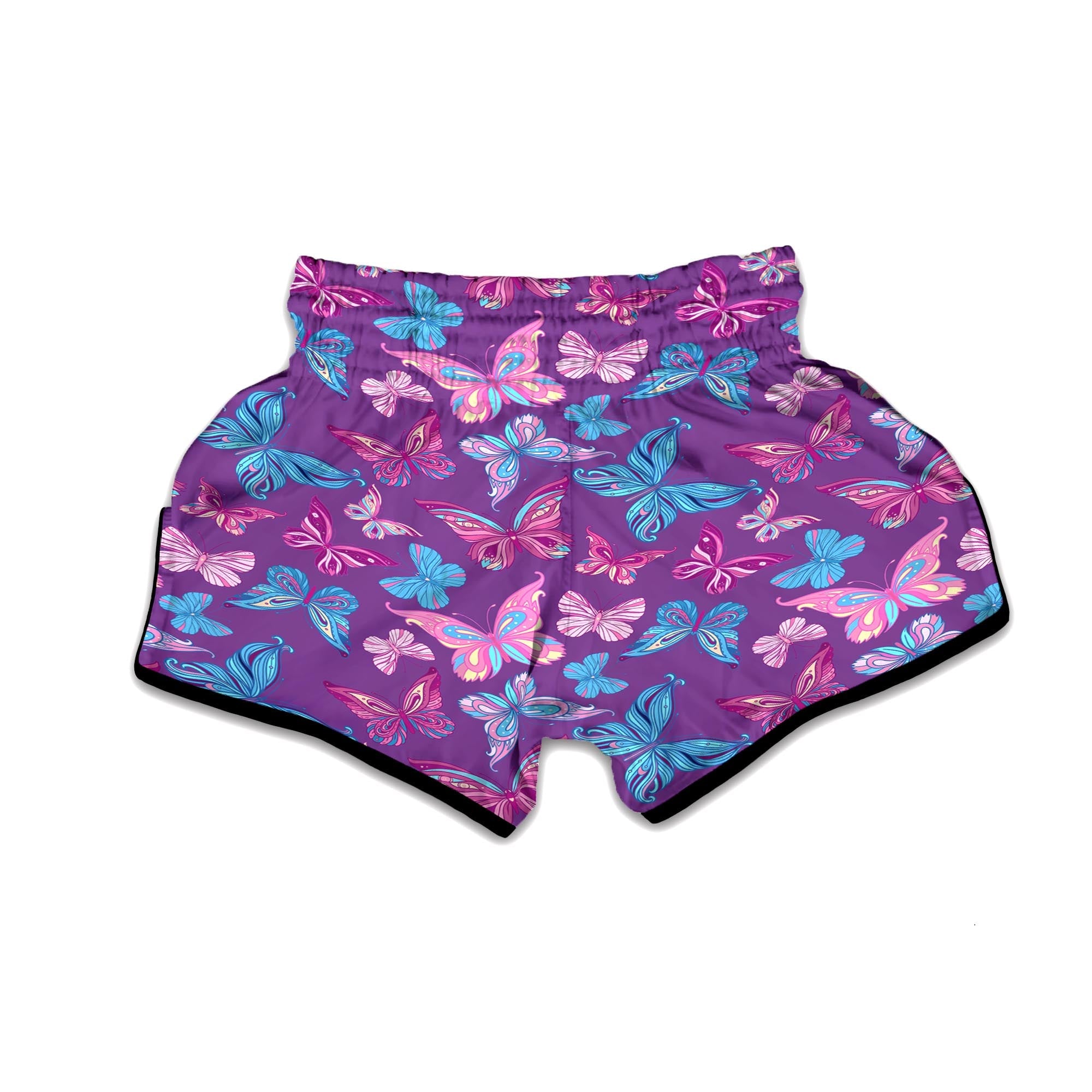 Blue And Pink Butterfly Print Muay Thai Boxing Shorts-grizzshop