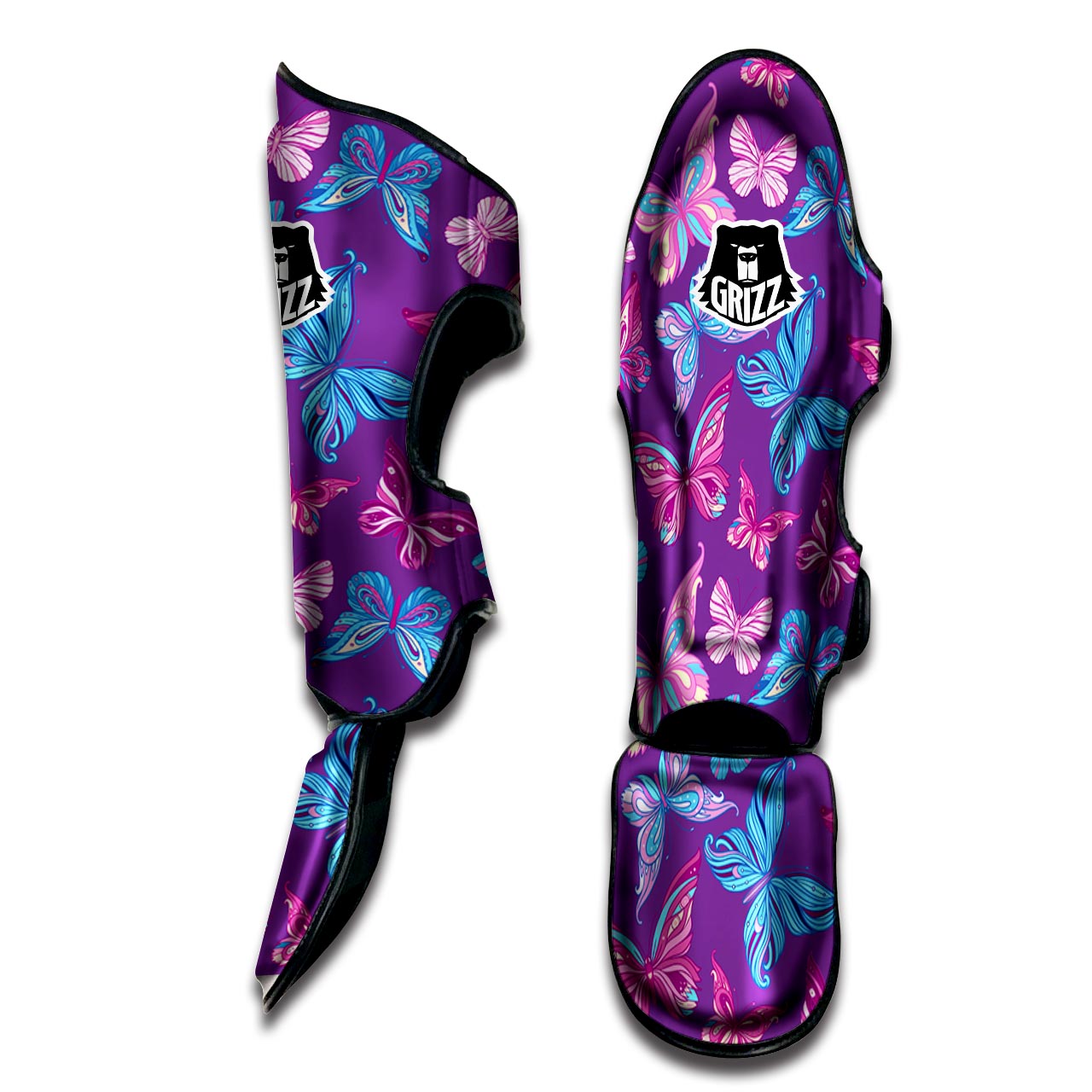 Blue And Pink Butterfly Print Muay Thai Shin Guard-grizzshop