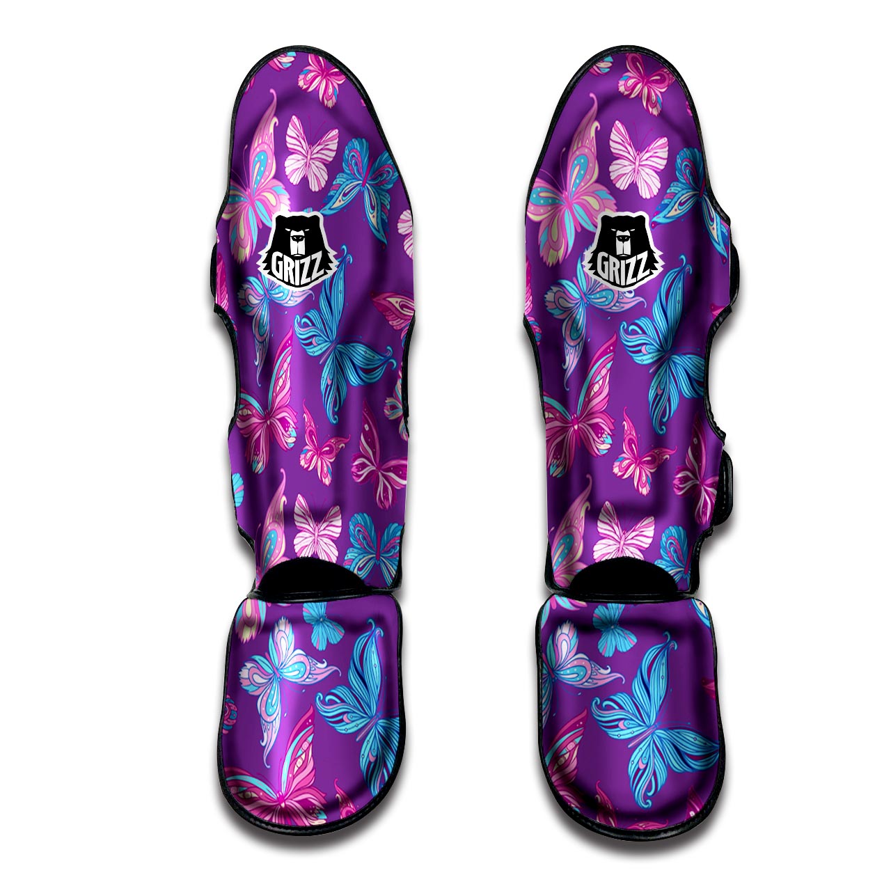 Blue And Pink Butterfly Print Muay Thai Shin Guard-grizzshop