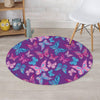 Blue And Pink Butterfly Print Round Rug-grizzshop