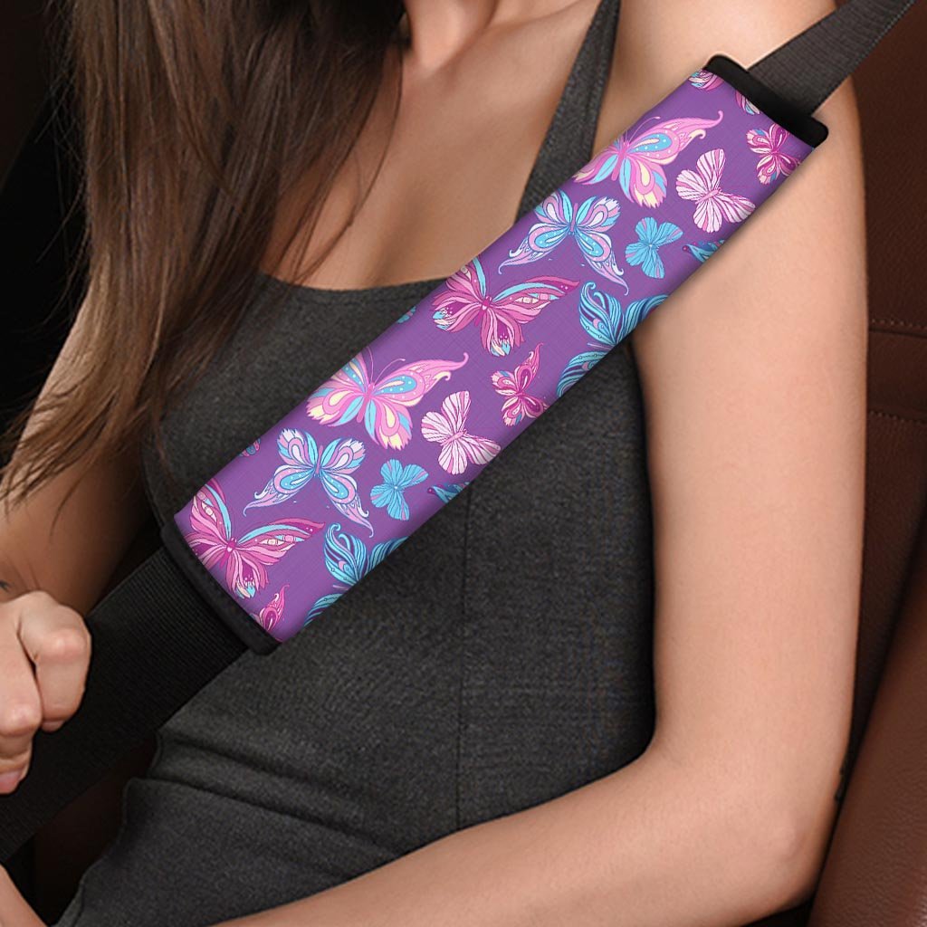 Blue And Pink Butterfly Print Seat Belt Cover-grizzshop