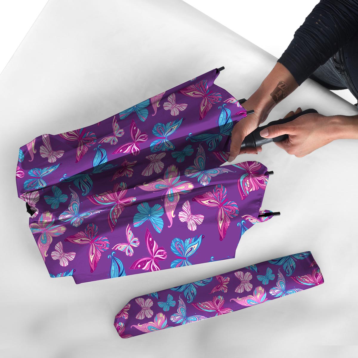 Blue And Pink Butterfly Print Umbrella-grizzshop