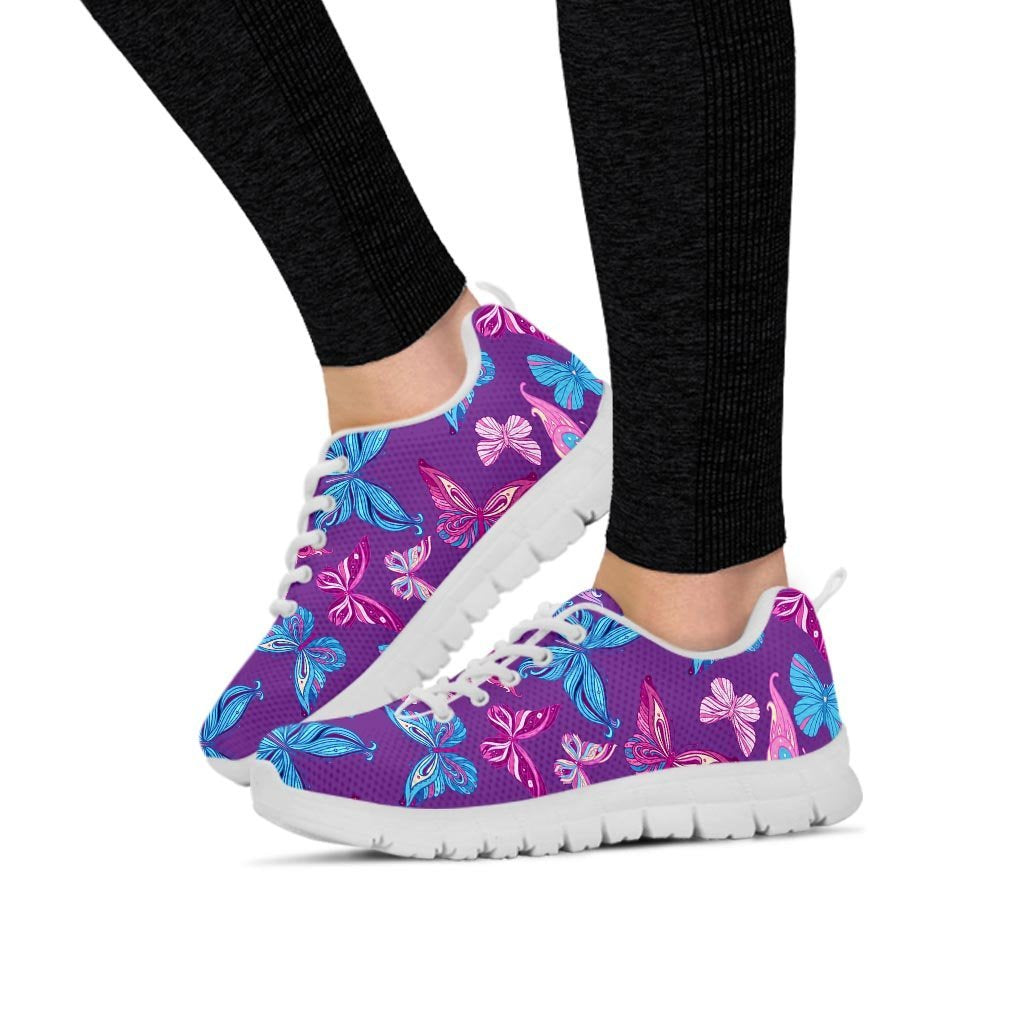 Blue And Pink Butterfly Print Women's Sneakers-grizzshop