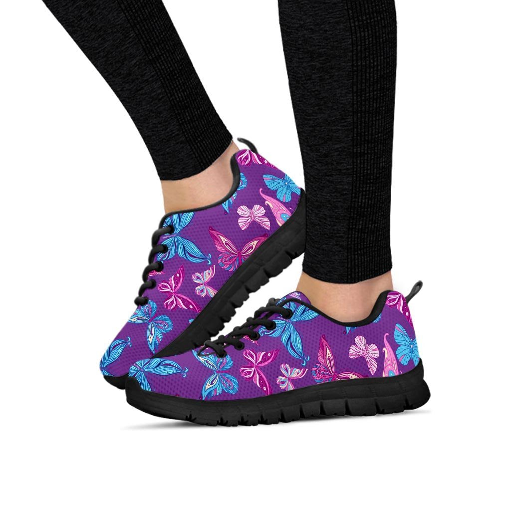 Blue And Pink Butterfly Print Women's Sneakers-grizzshop