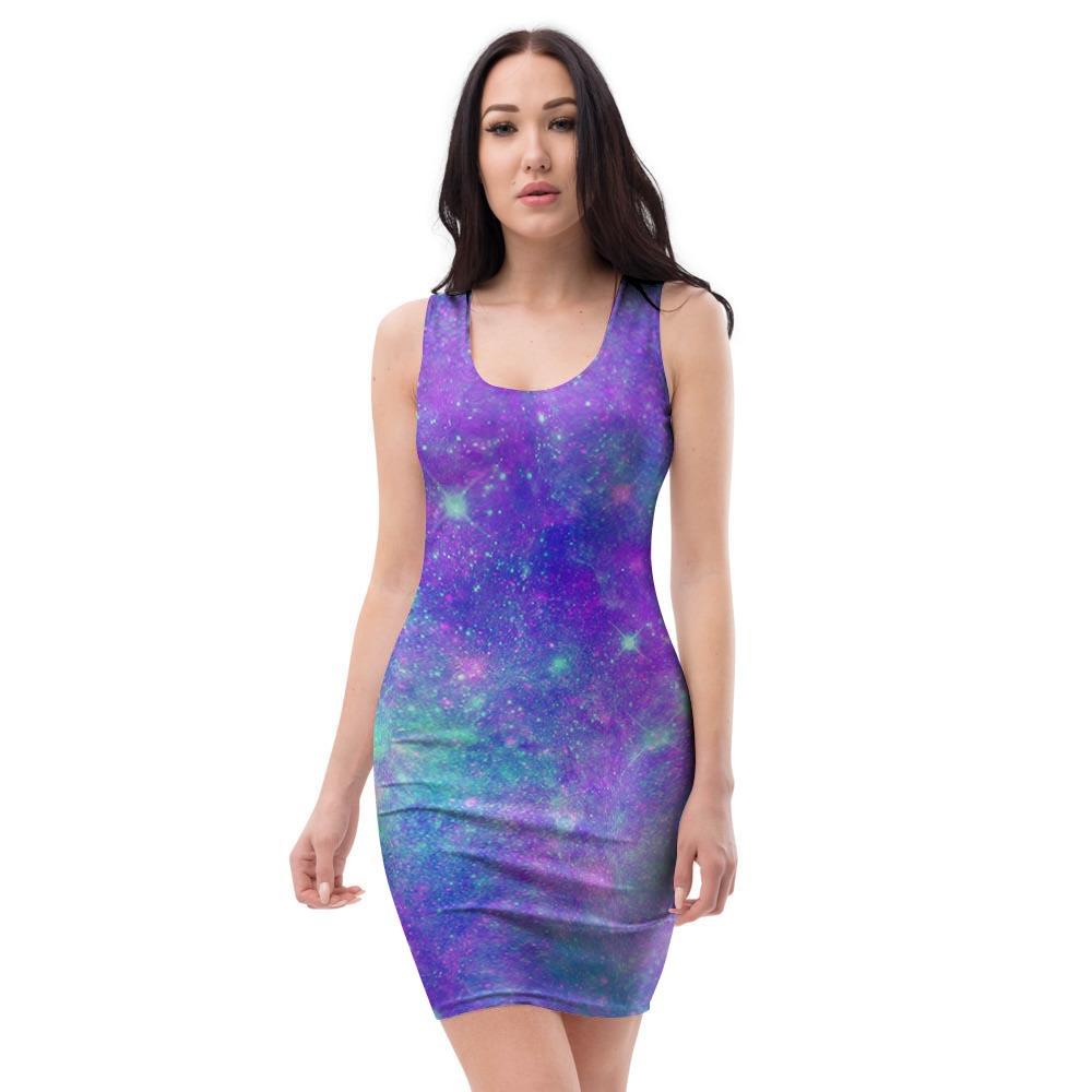 Blue And Pink Galaxy Space Bodycon Dress-grizzshop