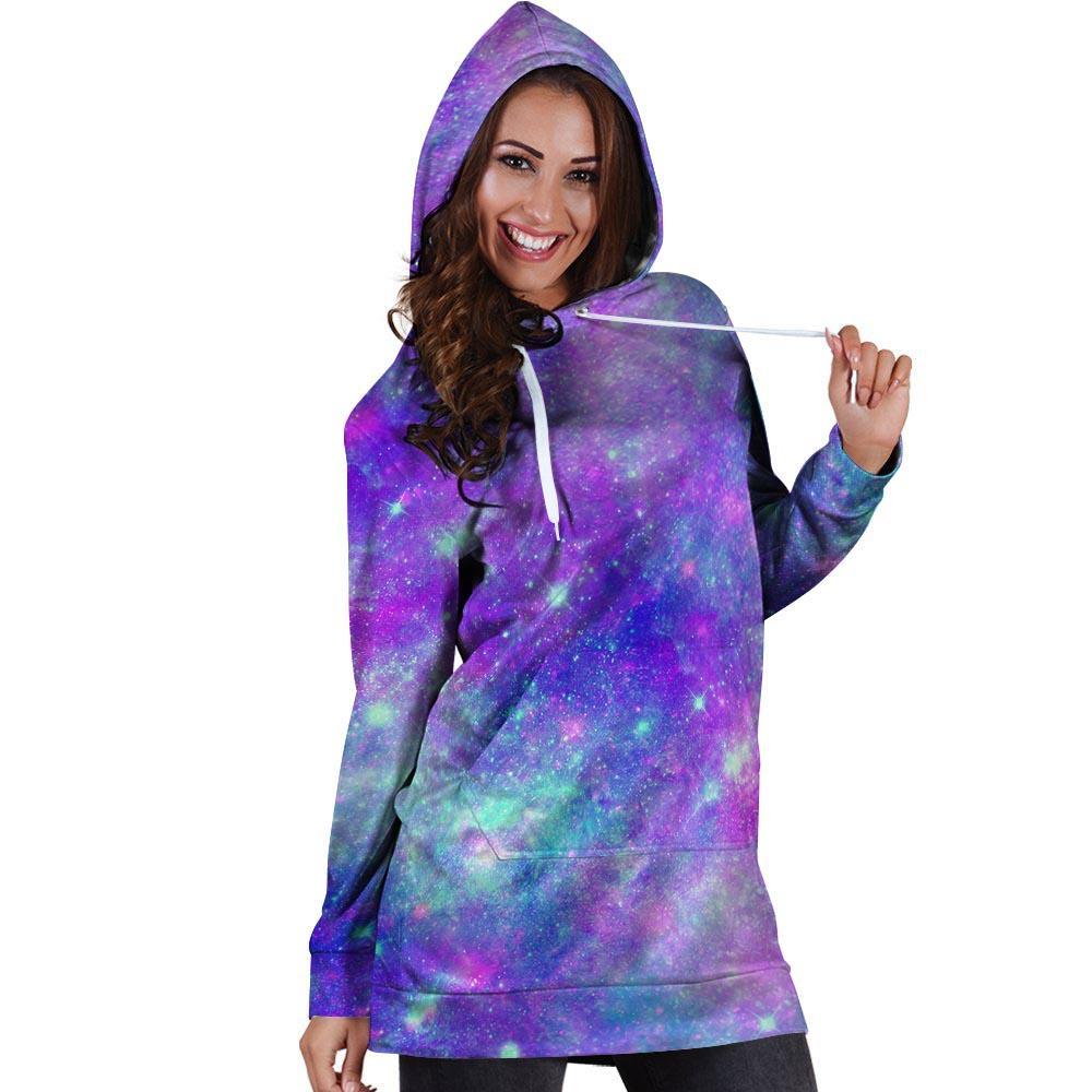 Blue And Pink Galaxy Space Hoodie Dress-grizzshop