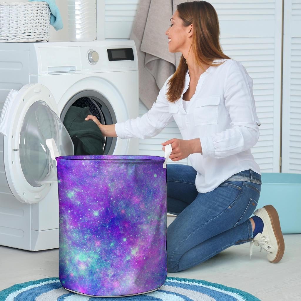 Blue And Pink Galaxy Space Laundry Basket-grizzshop