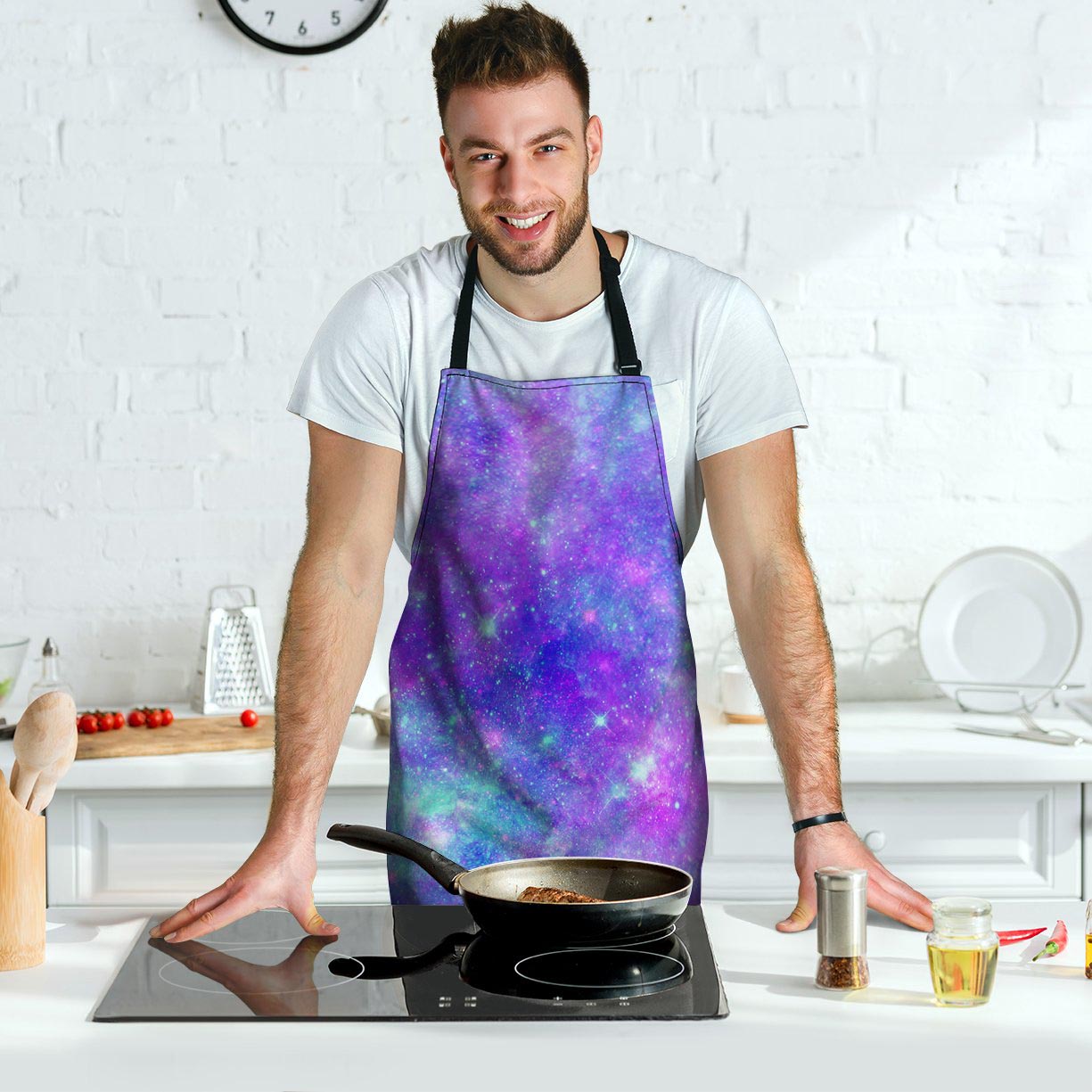 Blue And Pink Galaxy Space Men's Apron-grizzshop