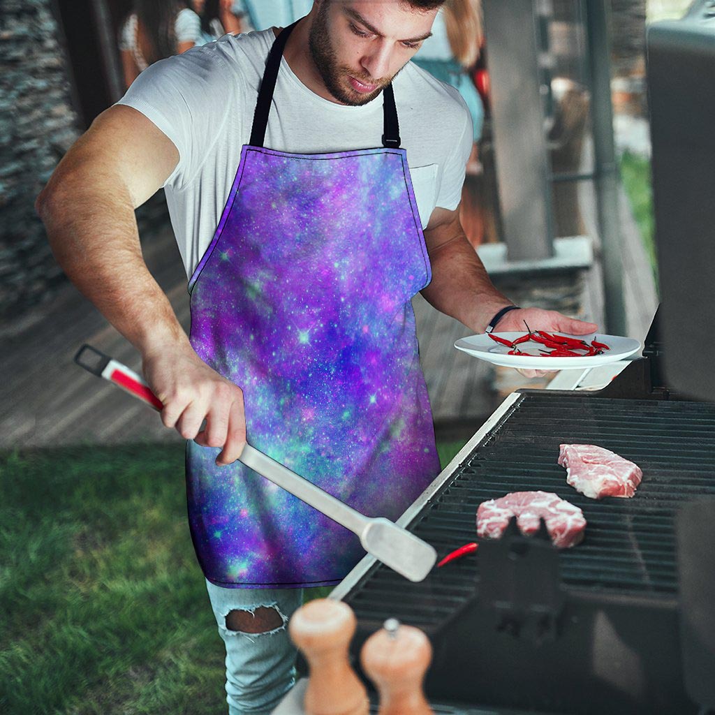 Blue And Pink Galaxy Space Men's Apron-grizzshop