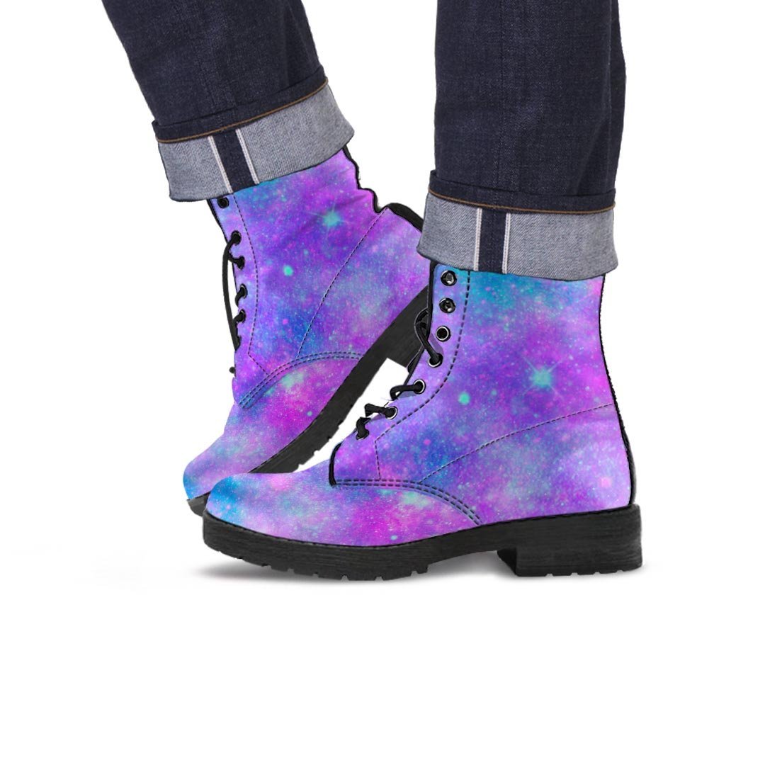 Blue And Pink Galaxy Space Men's Boots-grizzshop