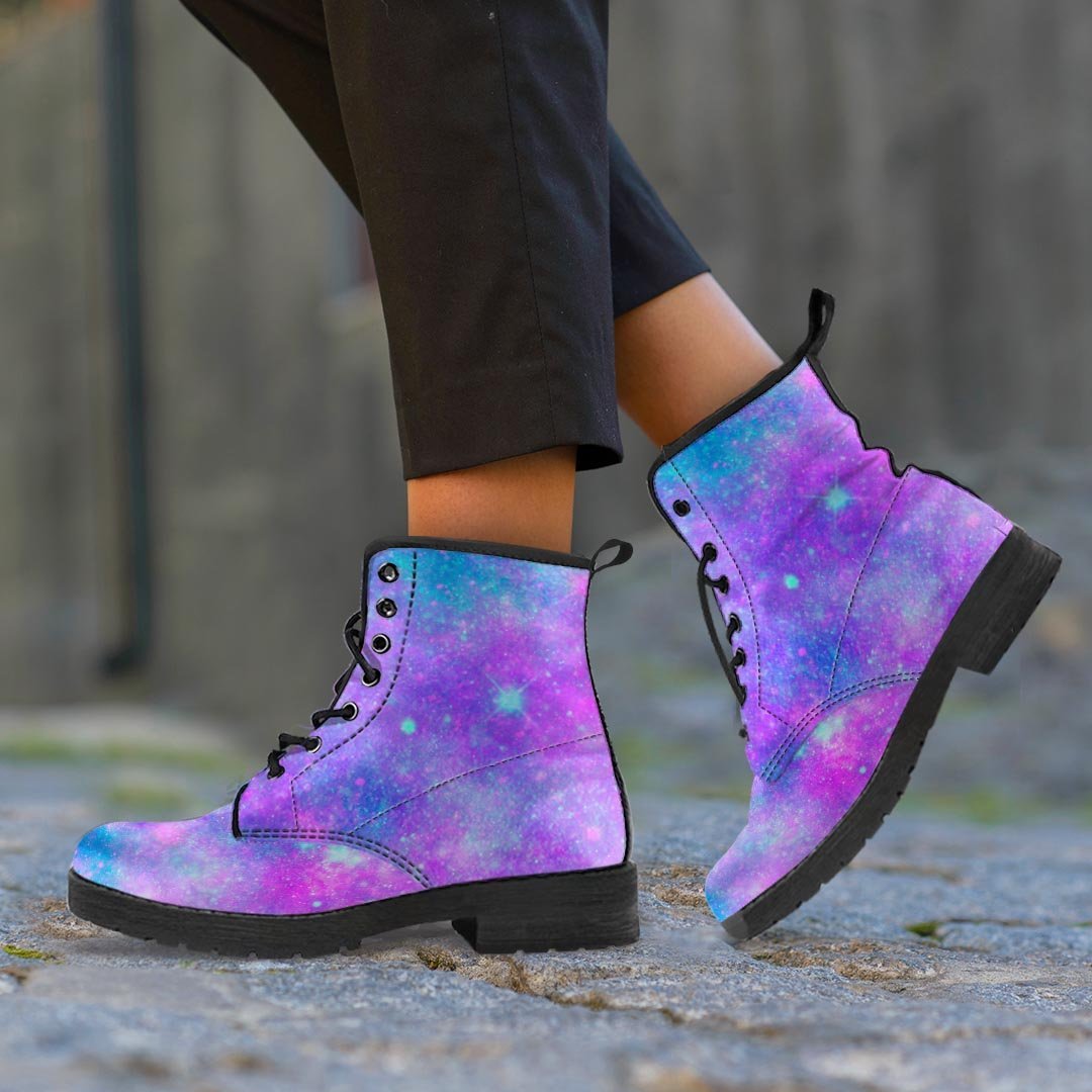 Blue And Pink Galaxy Space Men's Boots-grizzshop