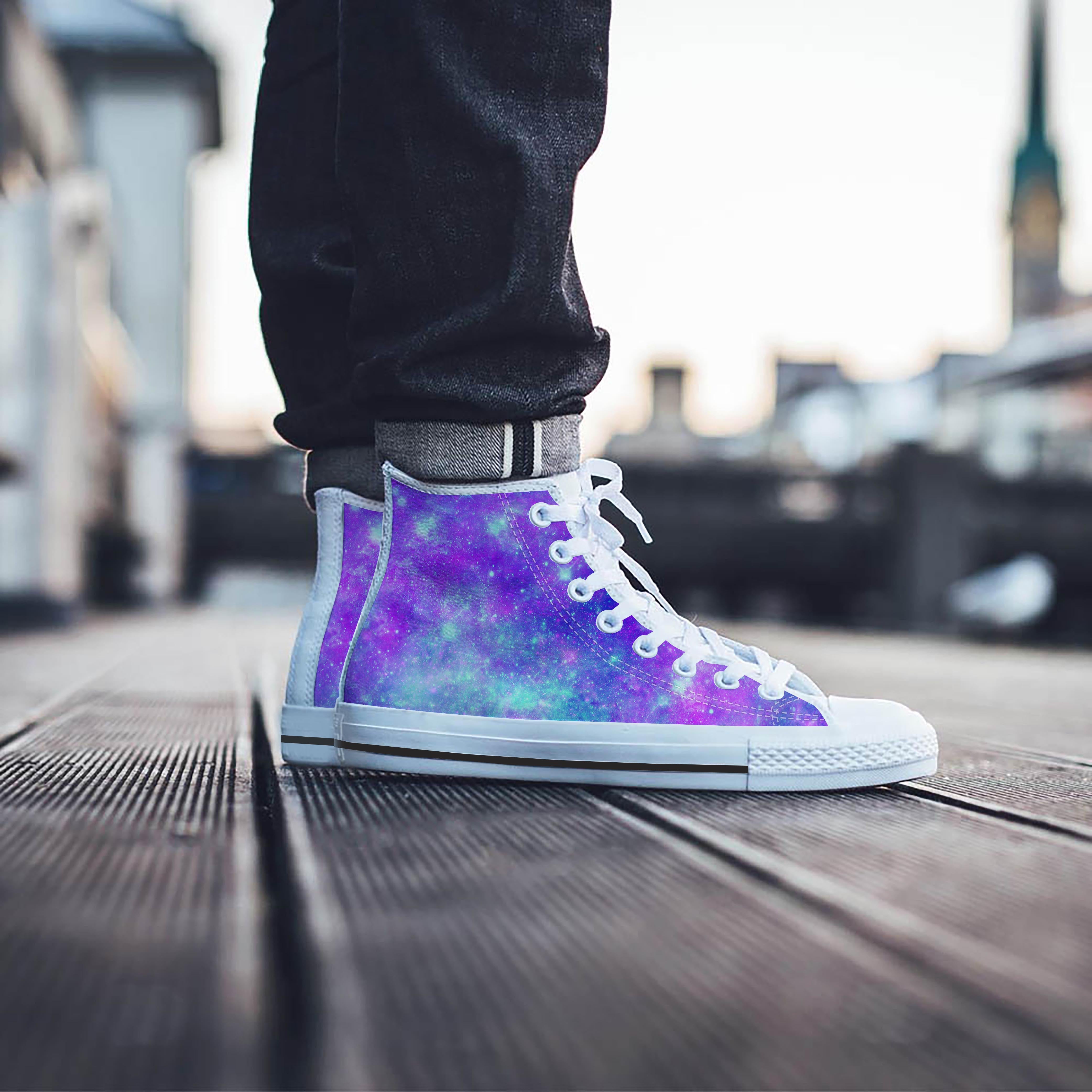 Blue And Pink Galaxy Space Men's High Top Shoes-grizzshop