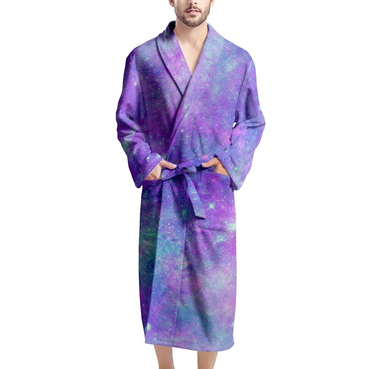 Blue And Pink Galaxy Space Men's Robe-grizzshop