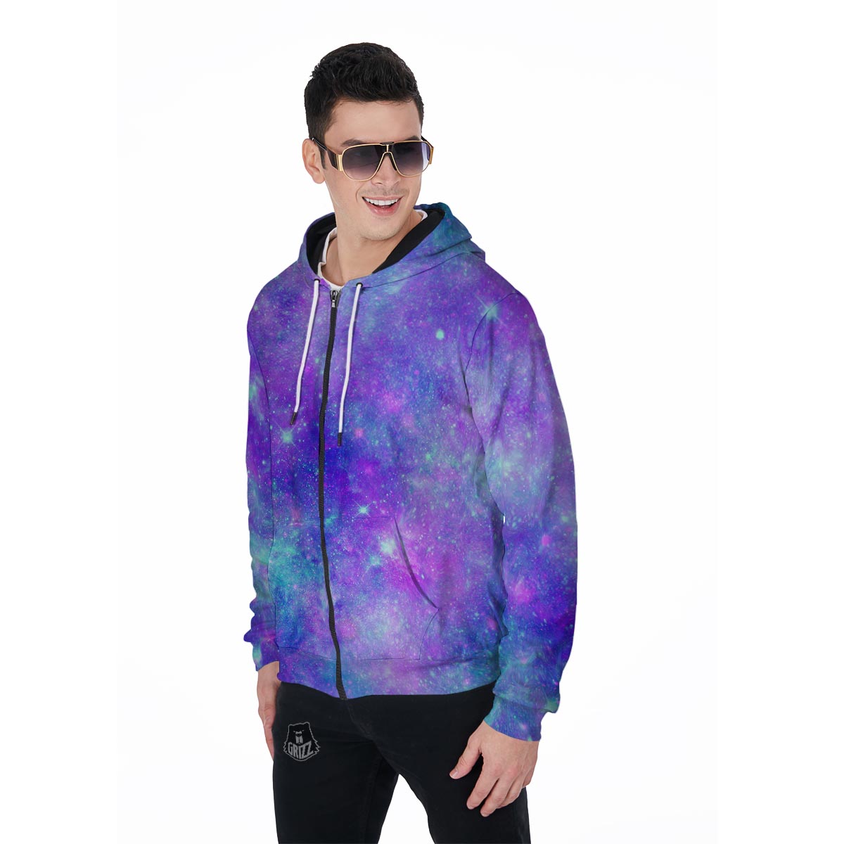 Blue And Pink Galaxy Space Men's Zip Up Hoodie-grizzshop