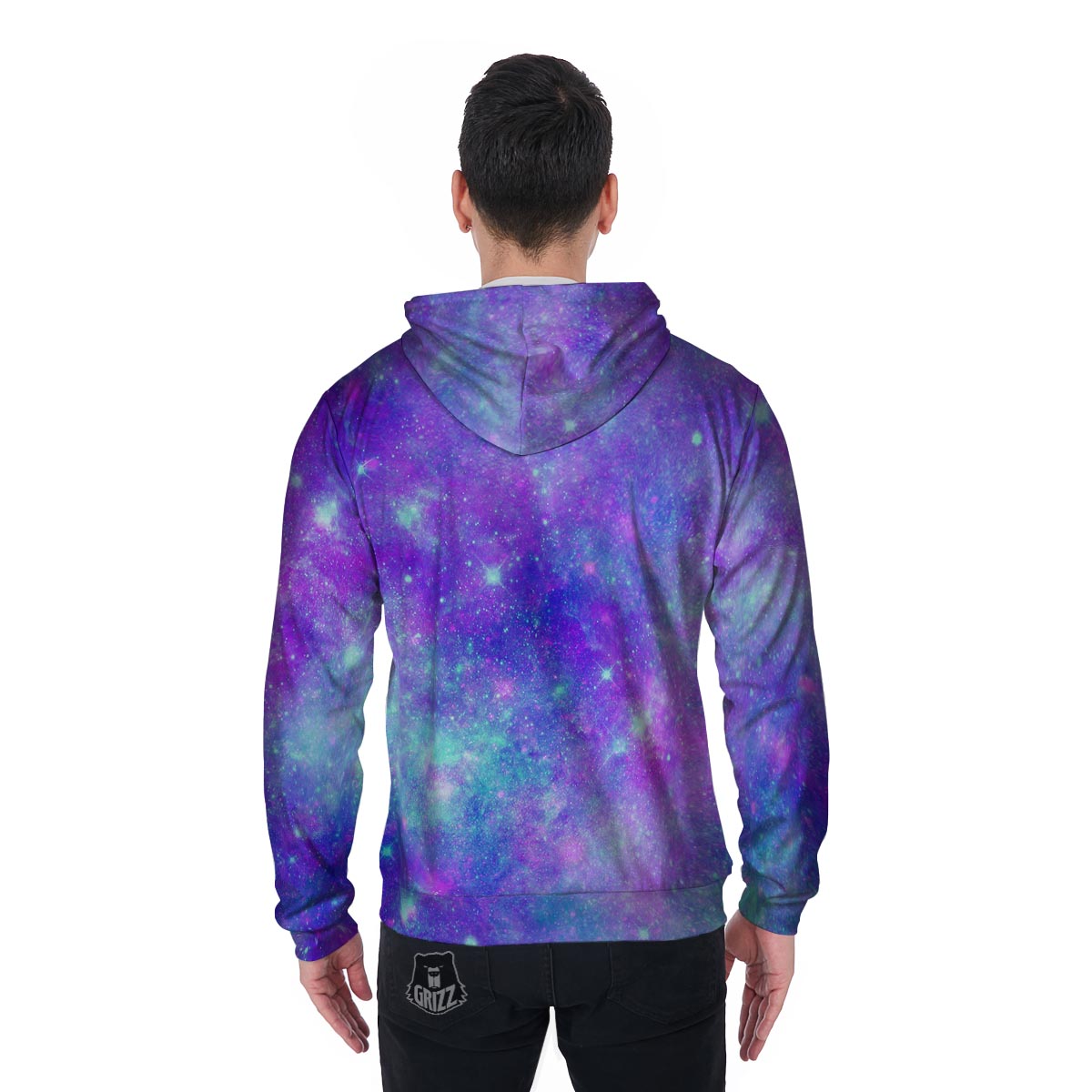Blue And Pink Galaxy Space Men's Zip Up Hoodie-grizzshop