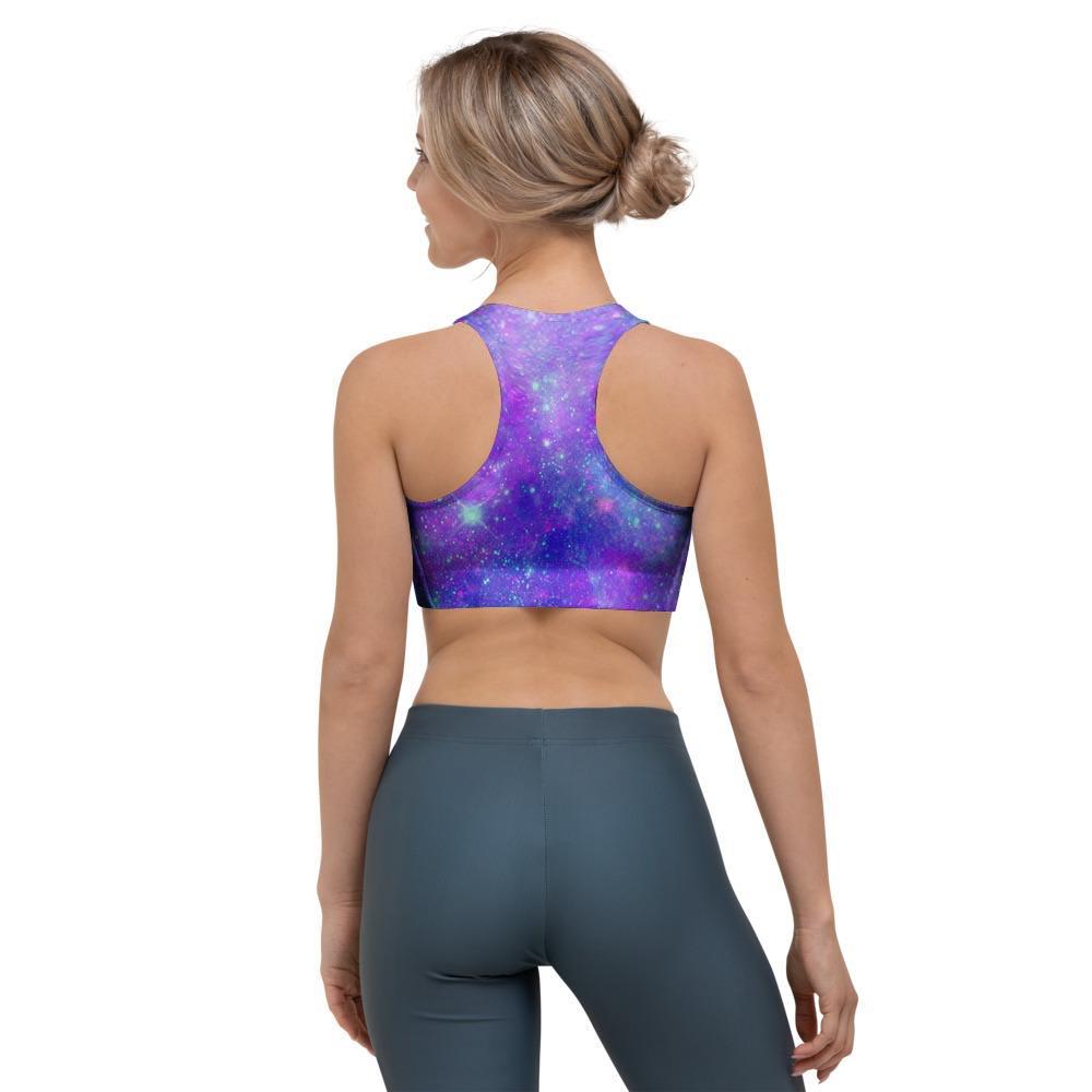 Blue And Pink Galaxy Space Sports Bra-grizzshop