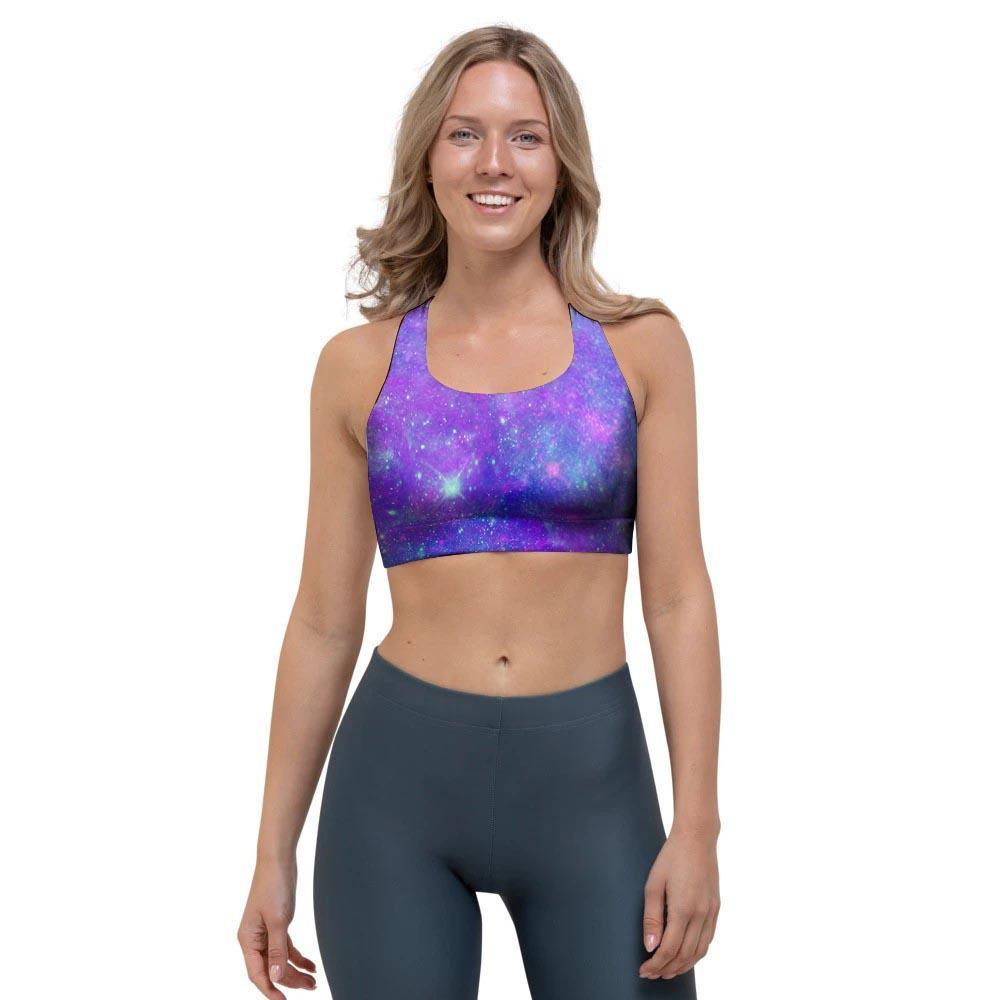 Blue And Pink Galaxy Space Sports Bra-grizzshop