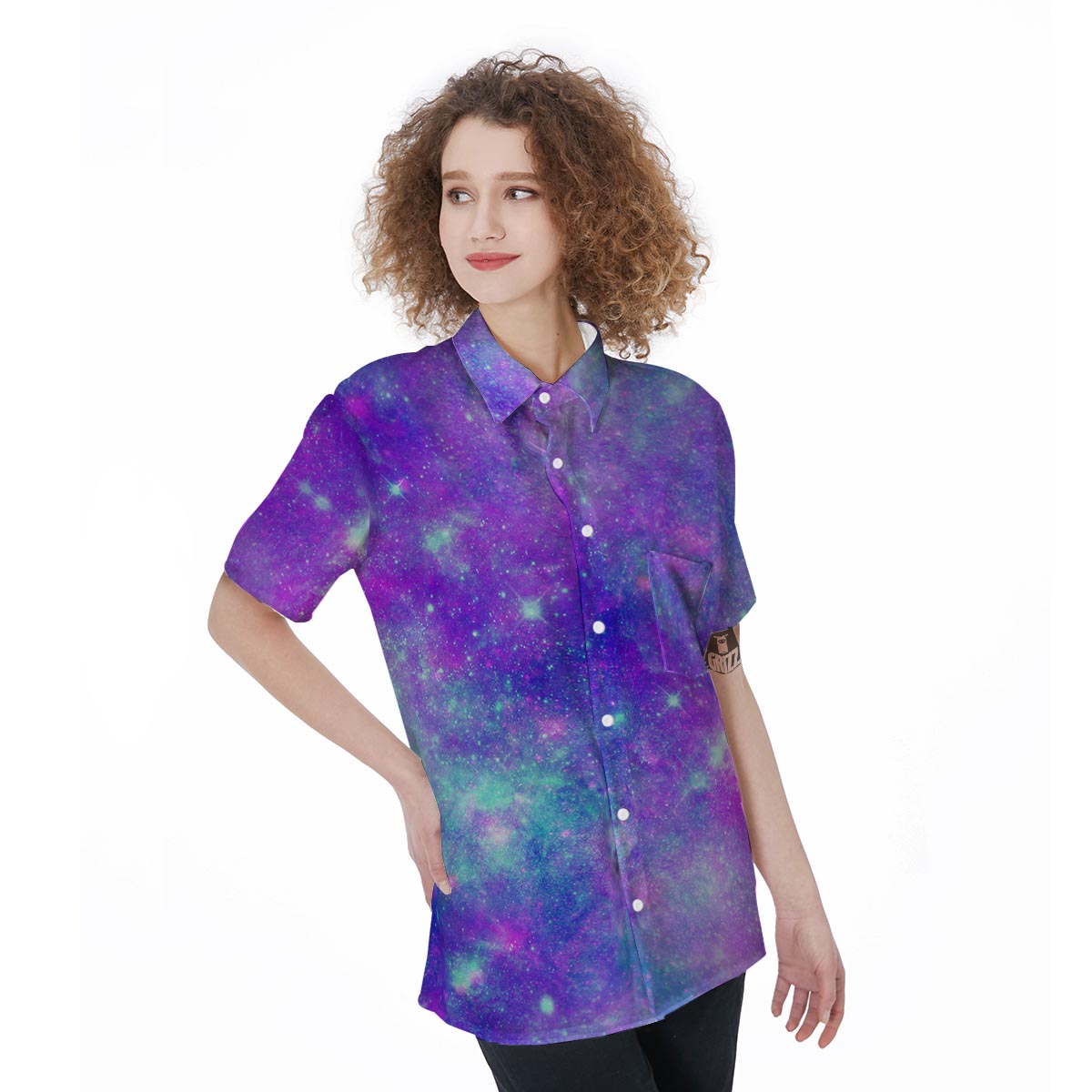 Blue And Pink Galaxy Space Women's Short Sleeve Shirts-grizzshop