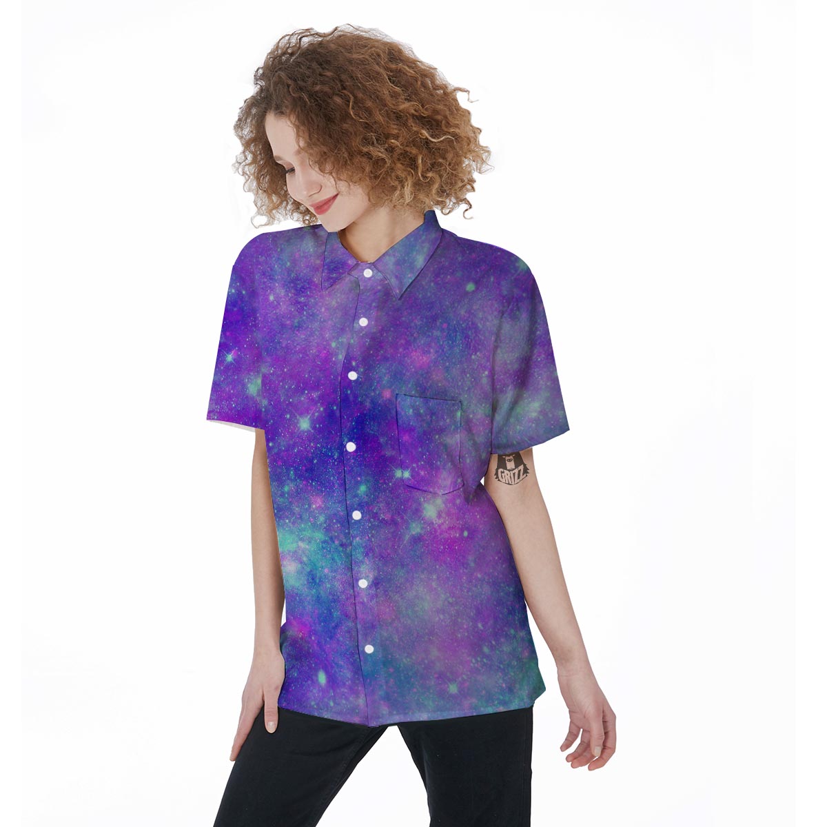 Blue And Pink Galaxy Space Women's Short Sleeve Shirts-grizzshop