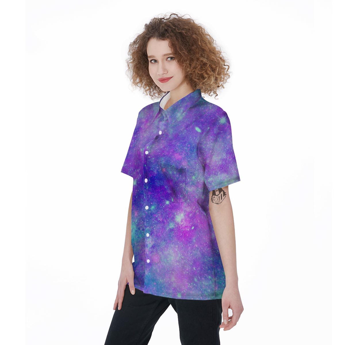 Blue And Pink Galaxy Space Women's Short Sleeve Shirts-grizzshop