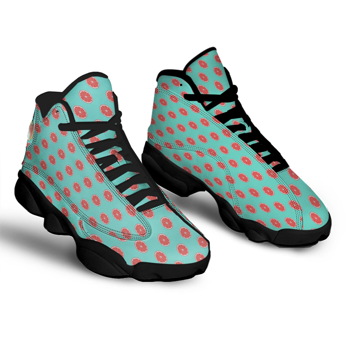 Blue And Pink Grapefruit Sliced Print Pattern Black Basketball Shoes-grizzshop